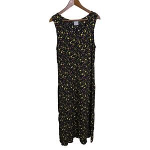Rabbit Rabbit Rabbit Designs Maxi Dress Black Floral Sleeveless 12 Vintage USA